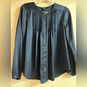 J. Jill Wearever Collection Evening Blue Satin Style Blouse, Size Small